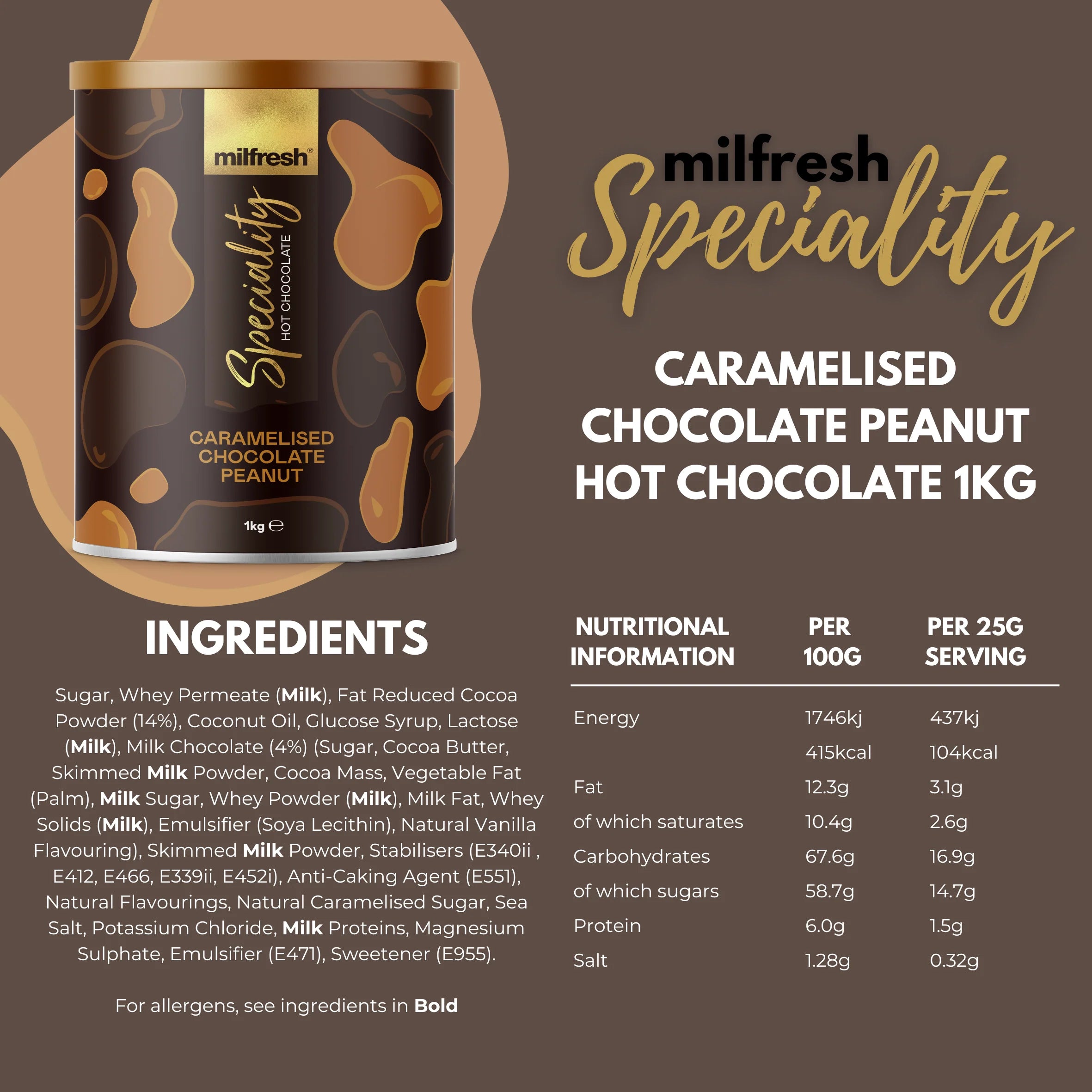 Milfresh Speciality Hot Chocolate Caramelised Chocolate Peanut 1kg