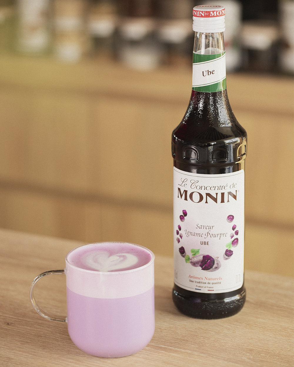 Monin ube juice with an Ube Latte