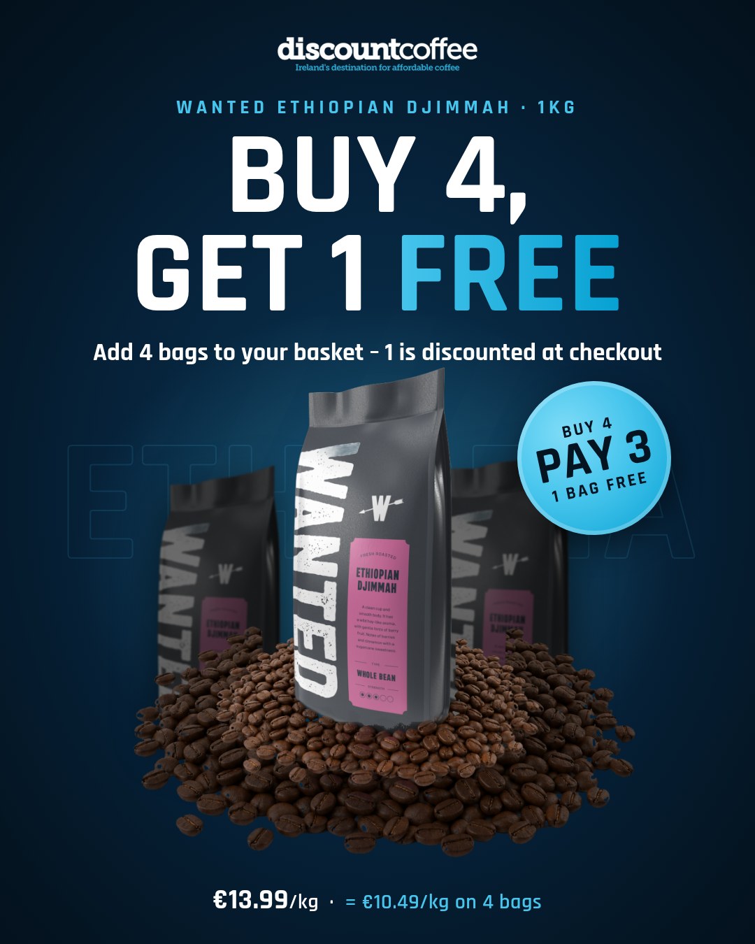 Wanted Ethiopian Djimmah coffee – buy 4 get 1 free