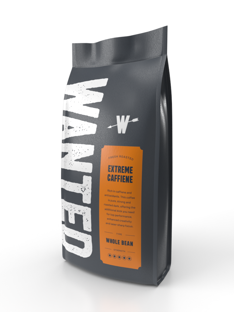 Wanted Extreme Caffeine coffee beans 1kg — high-caffeine bold roast, available online in Ireland.