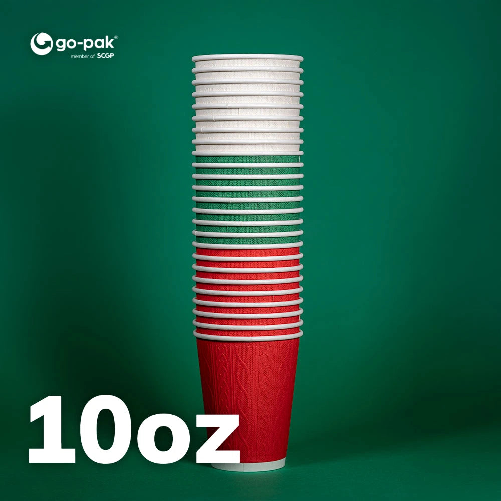 10oz Festive Double Wall Disposable Cups - 500 Pack