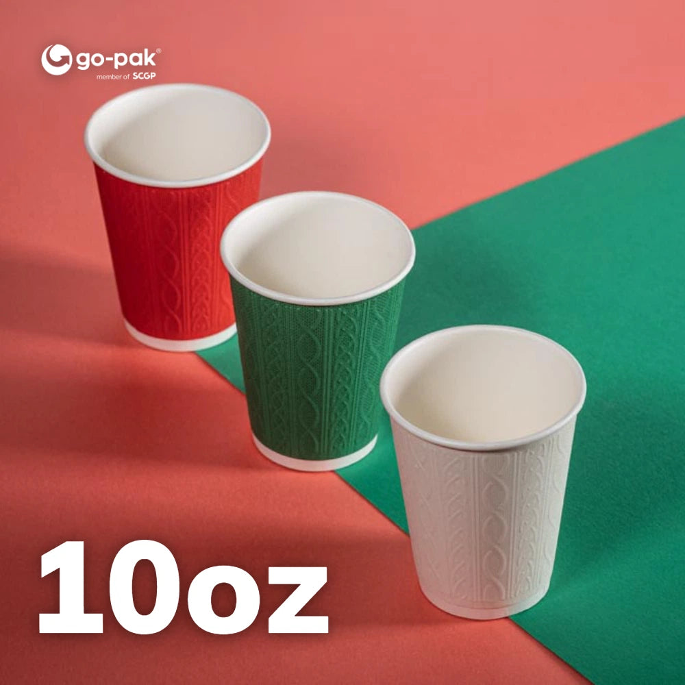 10oz Festive Double Wall Disposable Cups - 500 Pack