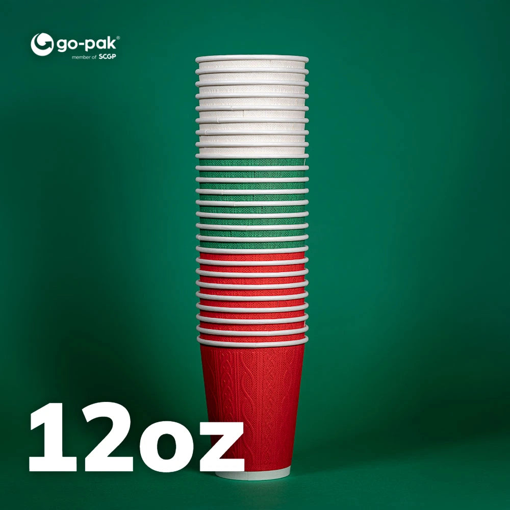 12oz Festive Double Wall Disposable Cups - 500 Pack