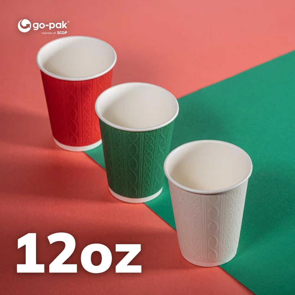 12oz Festive Double Wall Disposable Cups - 500 Pack