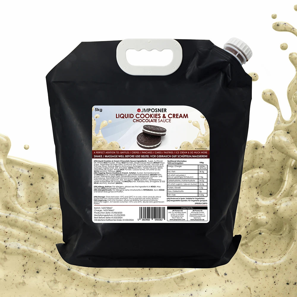 JMP Liquid Cookies & Cream Chocolate Sauce 5kg Spout Bag