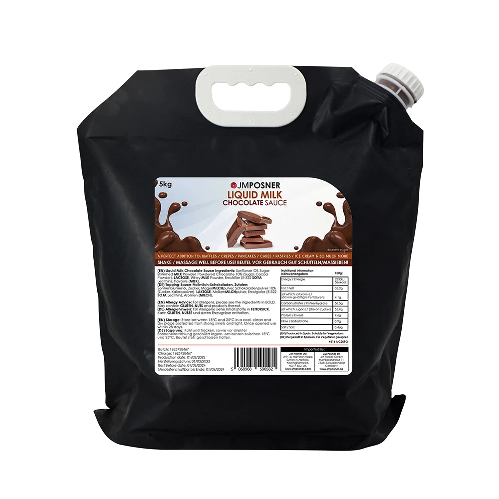 JMP Liquid Milk Chocolate Sauce 5KG Spout Bag