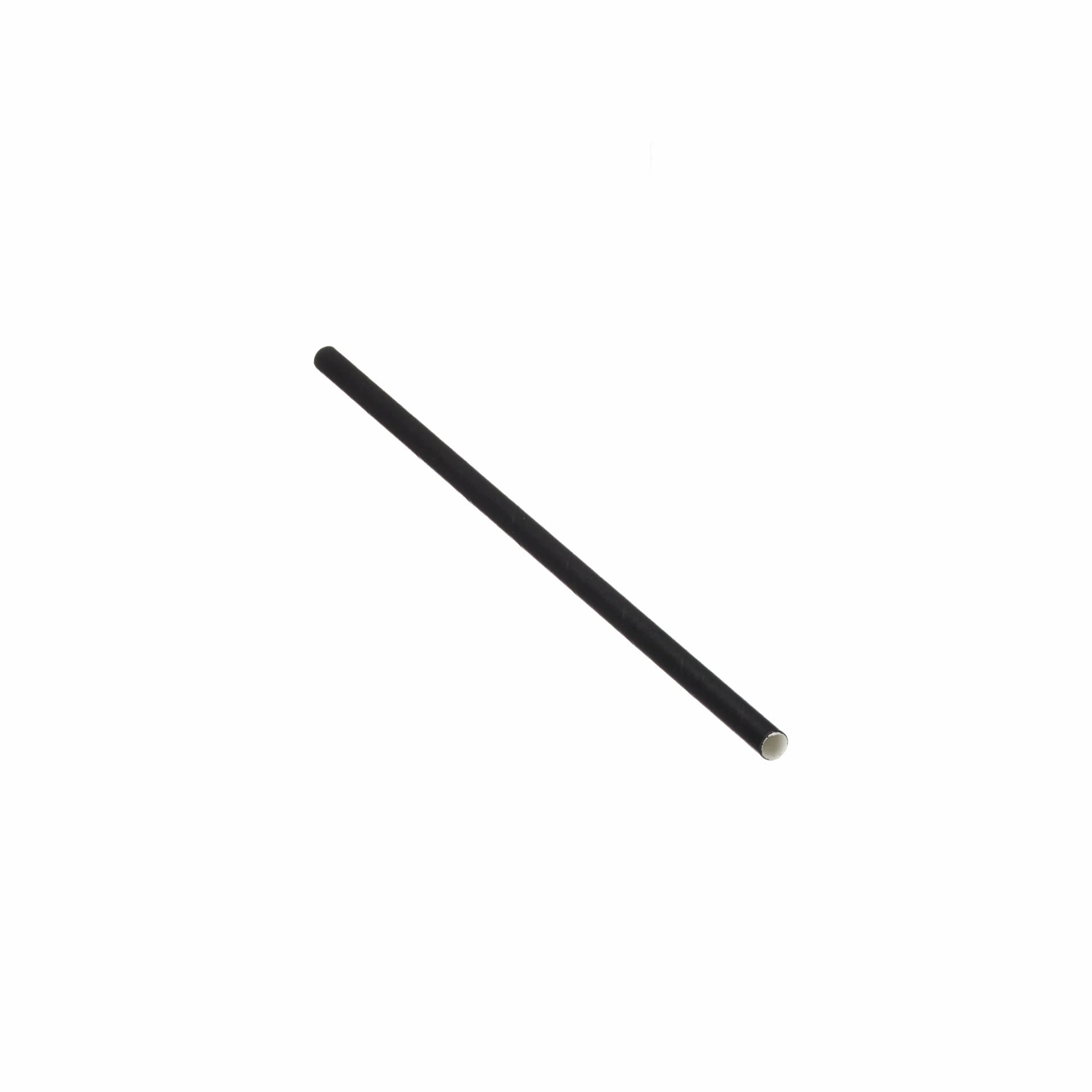 Product photograph of a single black paper straw isolated on white background.