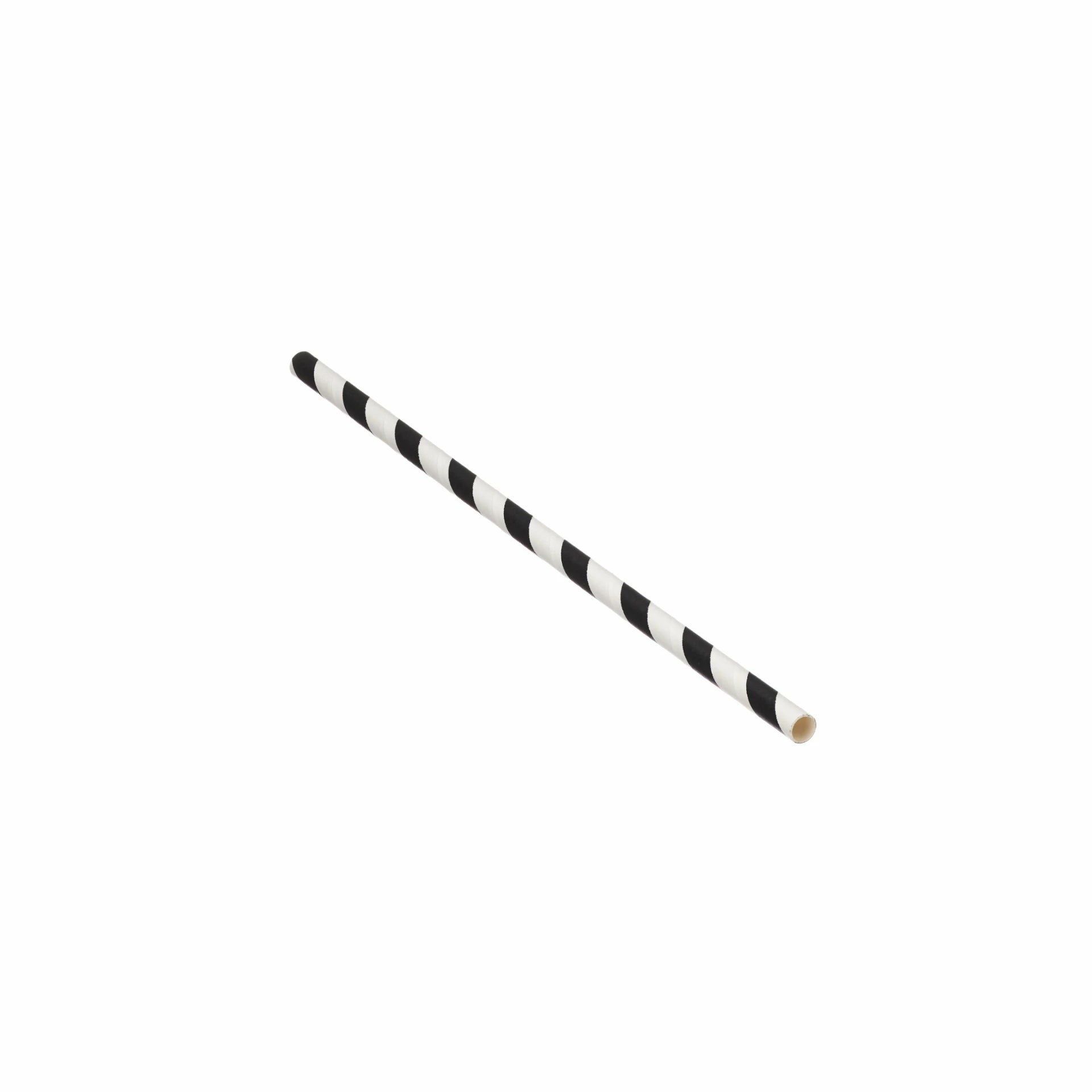 Black and white striped paper straw in clean product photograph on white background