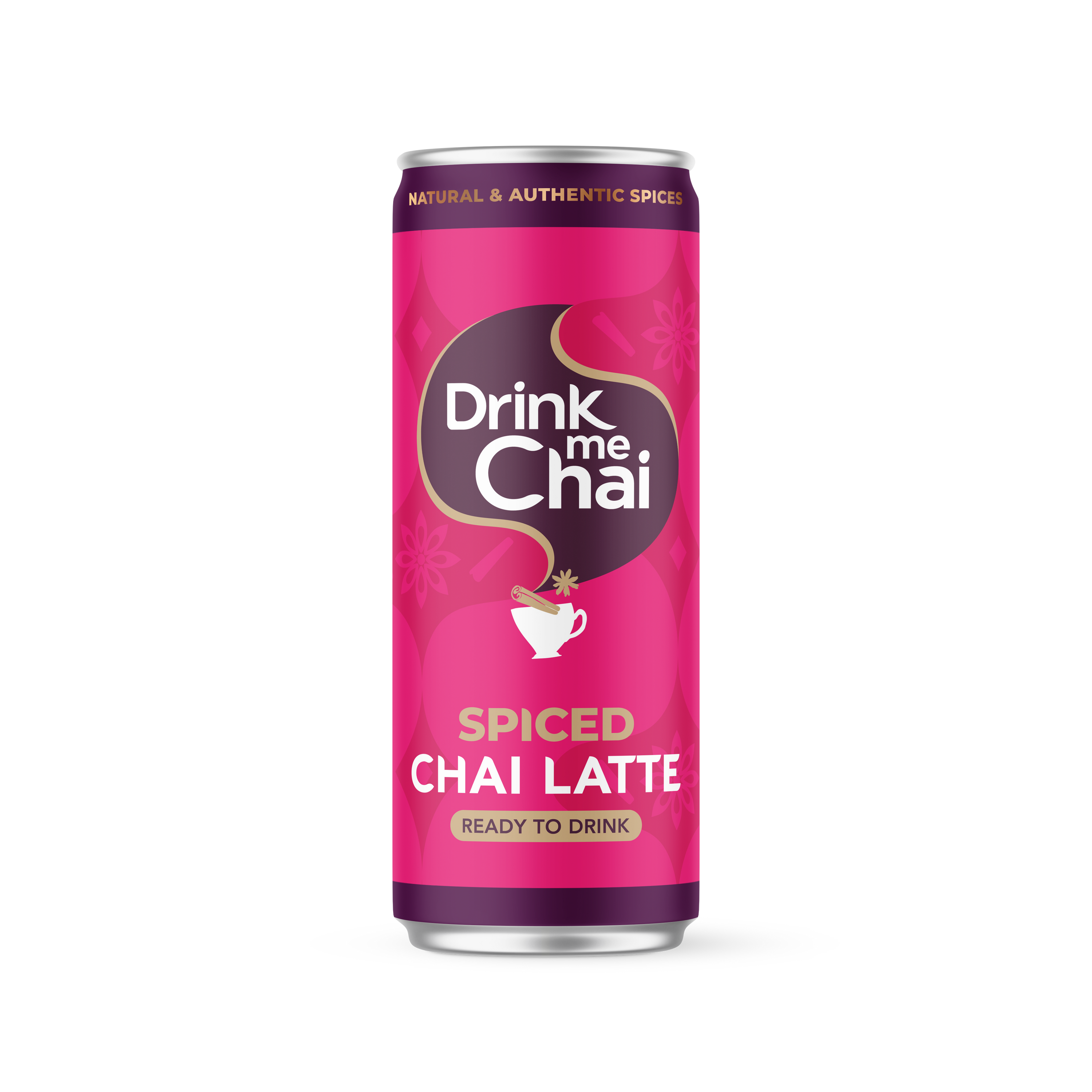 Can of Drink Me Chai Spiced Chai Latte on a white background