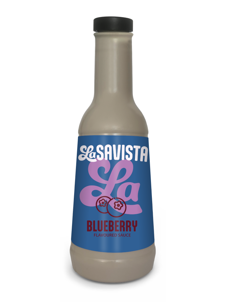 Blueberry coulis from LaSavista beverage bottle packaging with 50 percent fruit content for drinks desserts drizzle topping