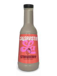 LaSavista strawberry sauce bottle pink label strawberry illustration beverage flavoured sauce product photo