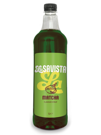 Matcha syrup LaSavista green bottle flavour syrup product photo for latte drink recipe