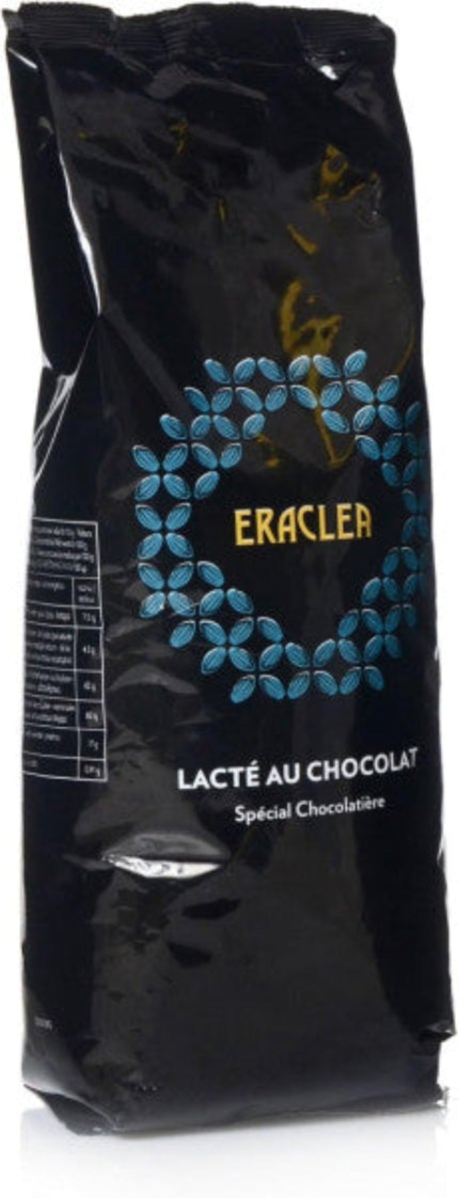 Lavassa Black ERACLEA milk chocolate powder bag, 1000g, with blue floral heart logo