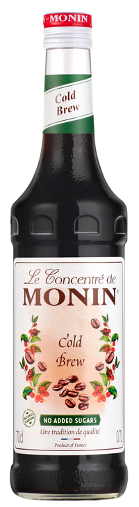 Monin Cold Brew syrup bottle on a white background