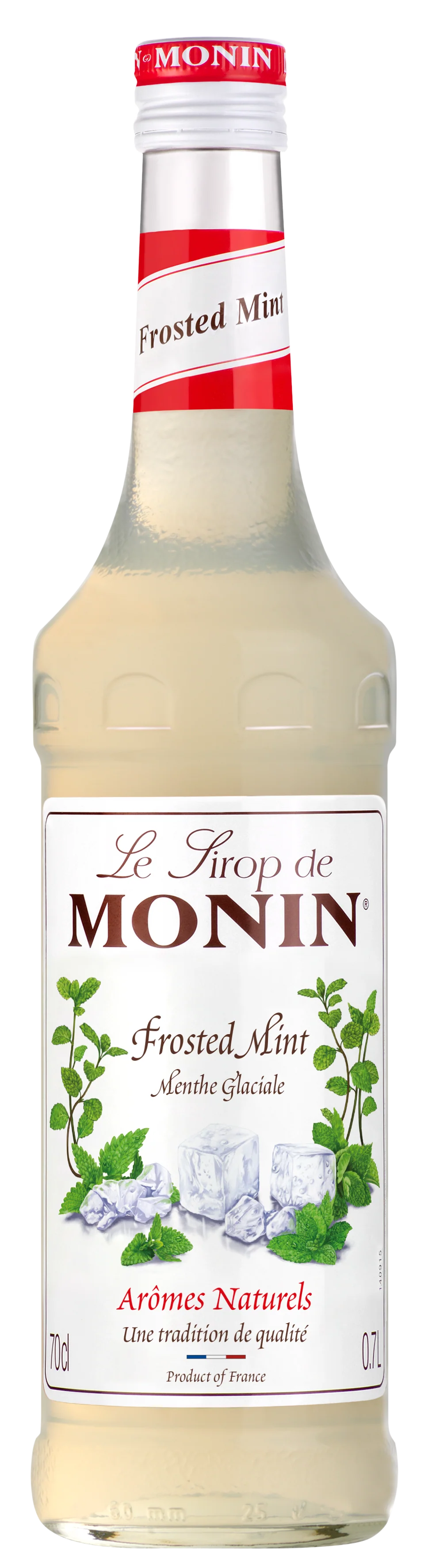 Monin Frosted Mint syrup bottle with label