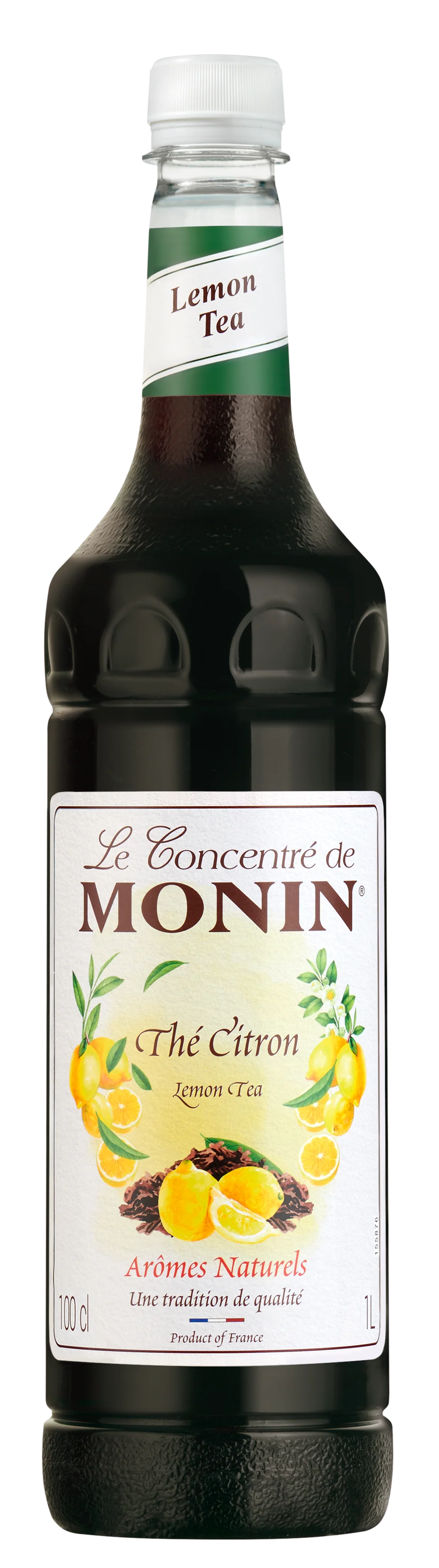 Monin lemon tea syrup bottle with label