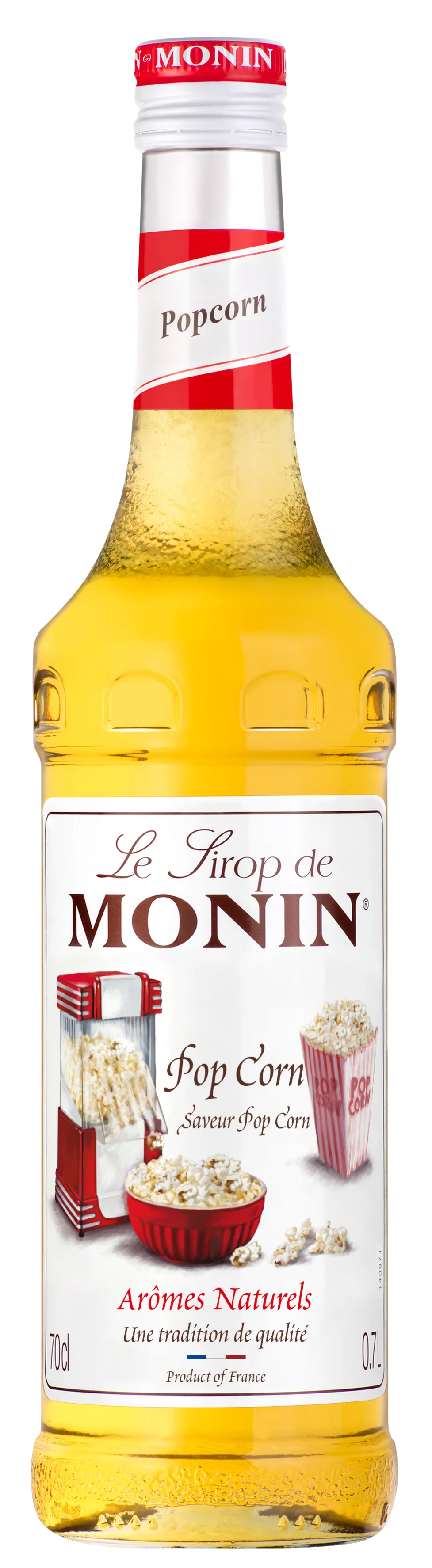 Monin Popcorn syrup bottle with label