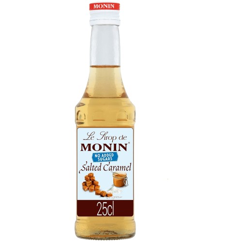 Monin salted caramel syrup 25cl bottle for coffee and hot chocolate on white background