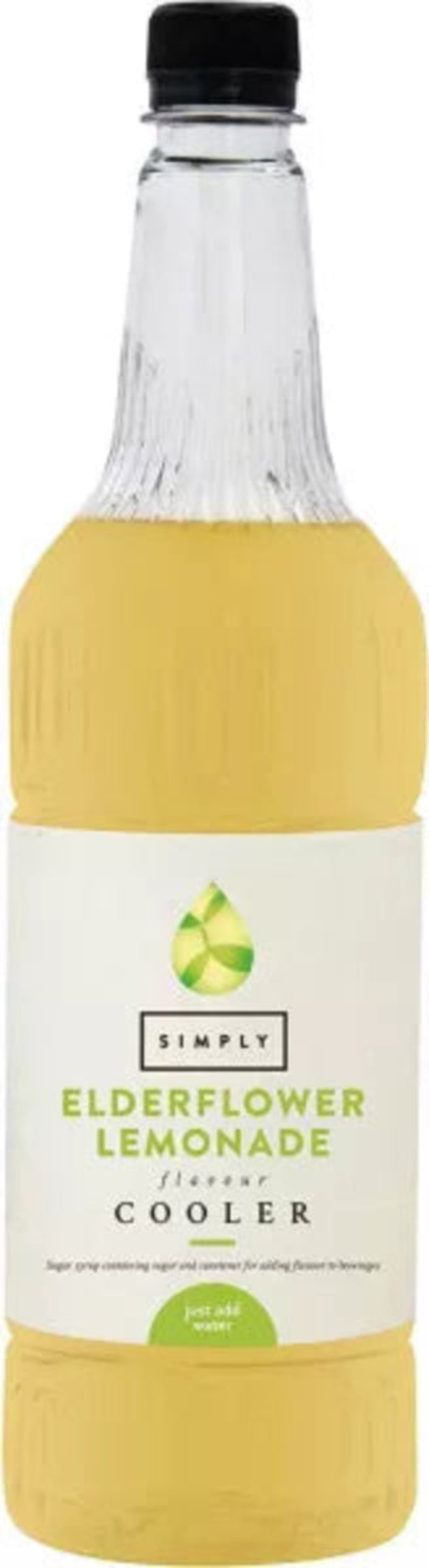 Bottle of Simply Elderflower Lemonade Cooler on a white background