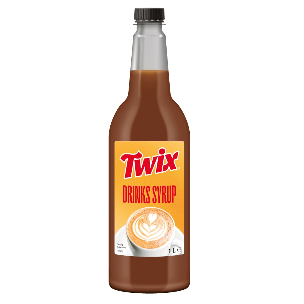 Twix caramel sauce drink syrup 1L bottle product photo for coffee latte milkshake.
