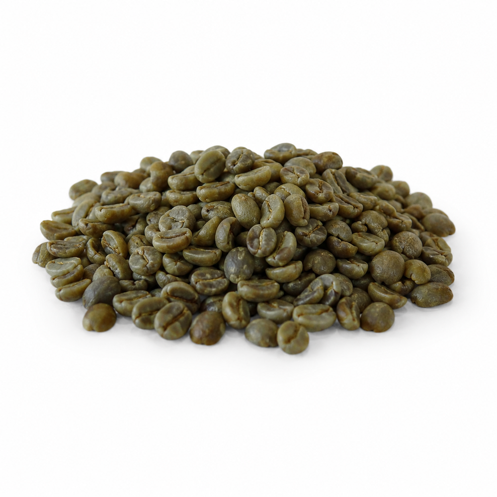 Vietnam Robusta green coffee beans 1kg – premium unroasted green coffee beans for home roasting on a white background.