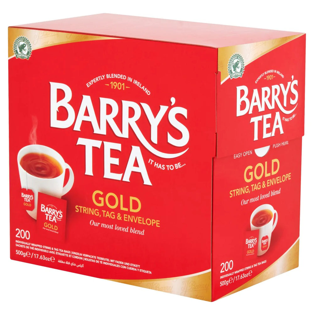 Barry's Tea Gold Blend Tag and Envelope – Box of 200 individually wrapped teabags with string and tag
