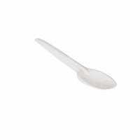 Studio product photo of white Go-Pak premium paper spoon isolated on plain background.