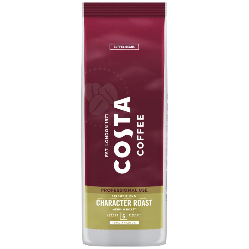 Costa Character Roast Bright Blend Coffee Beans 1kg bag – medium roast with citrus and floral flavours.