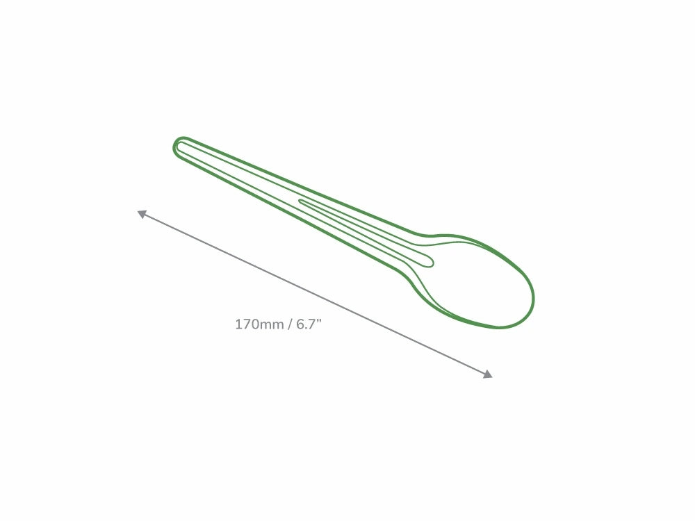 Technical line drawing of Go-Pak premium paper spoon cutlery with 170mm length dimension.