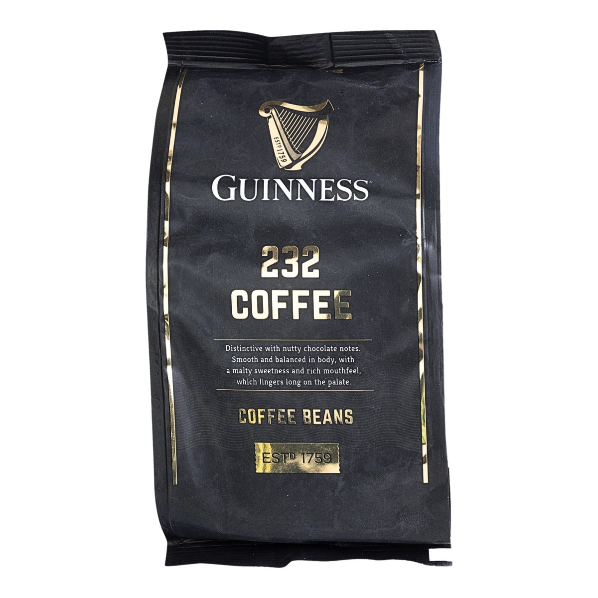 Guinness 232 Coffee Beans 227g bag by Tiki Tonga on a white background