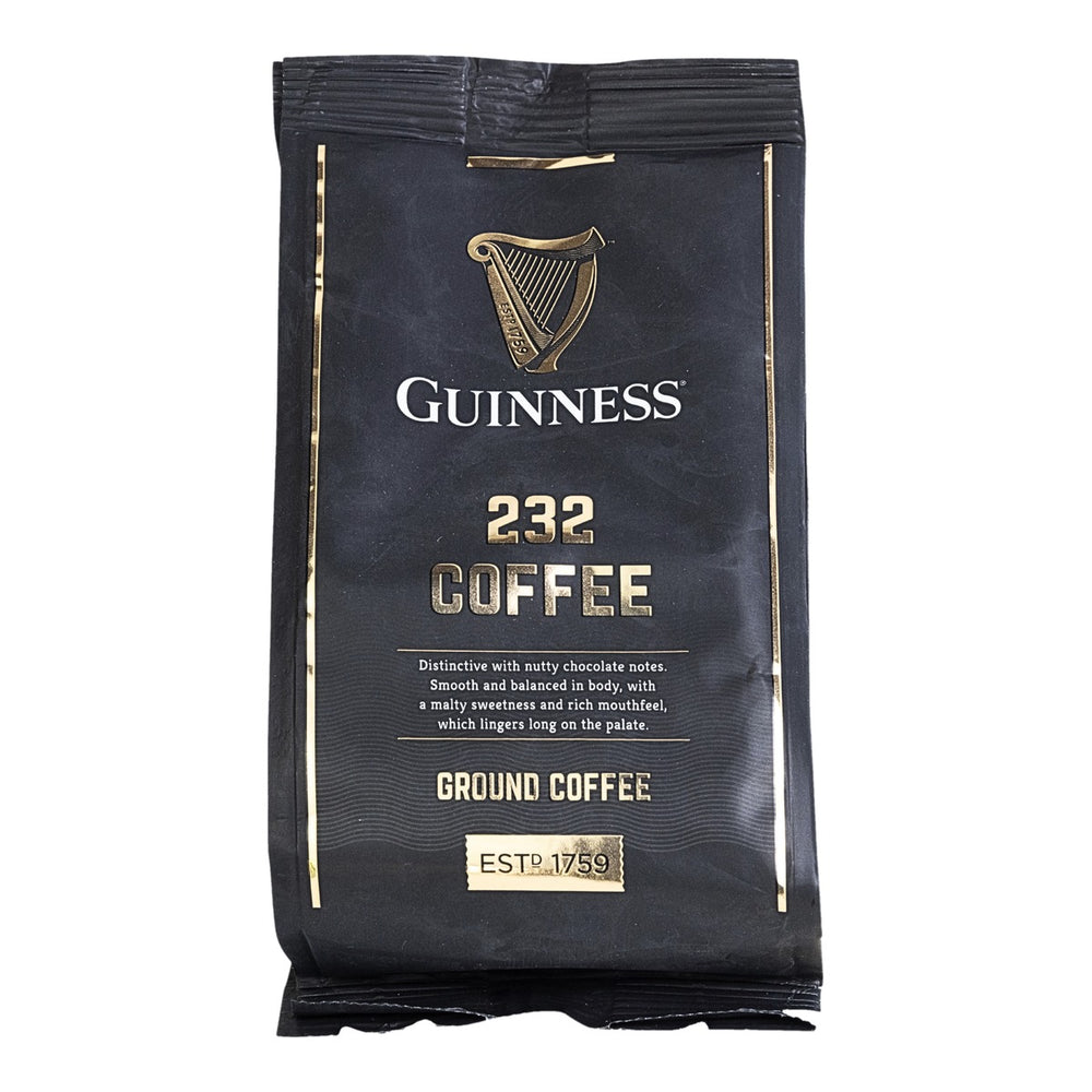 Guinness 232 Ground Coffee 227g bag by Tiki Tonga on a white background