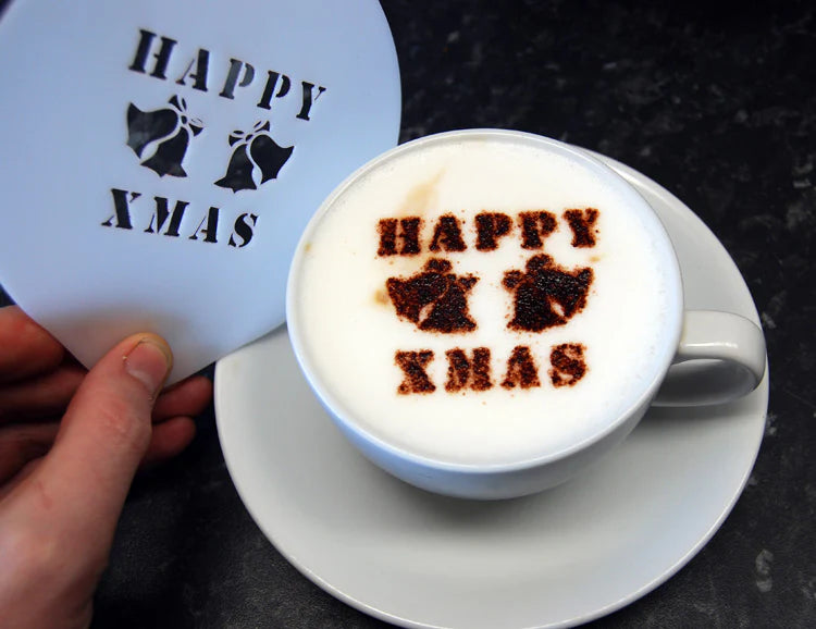 Happy Xmas Design Latte Art Coffee Stencil