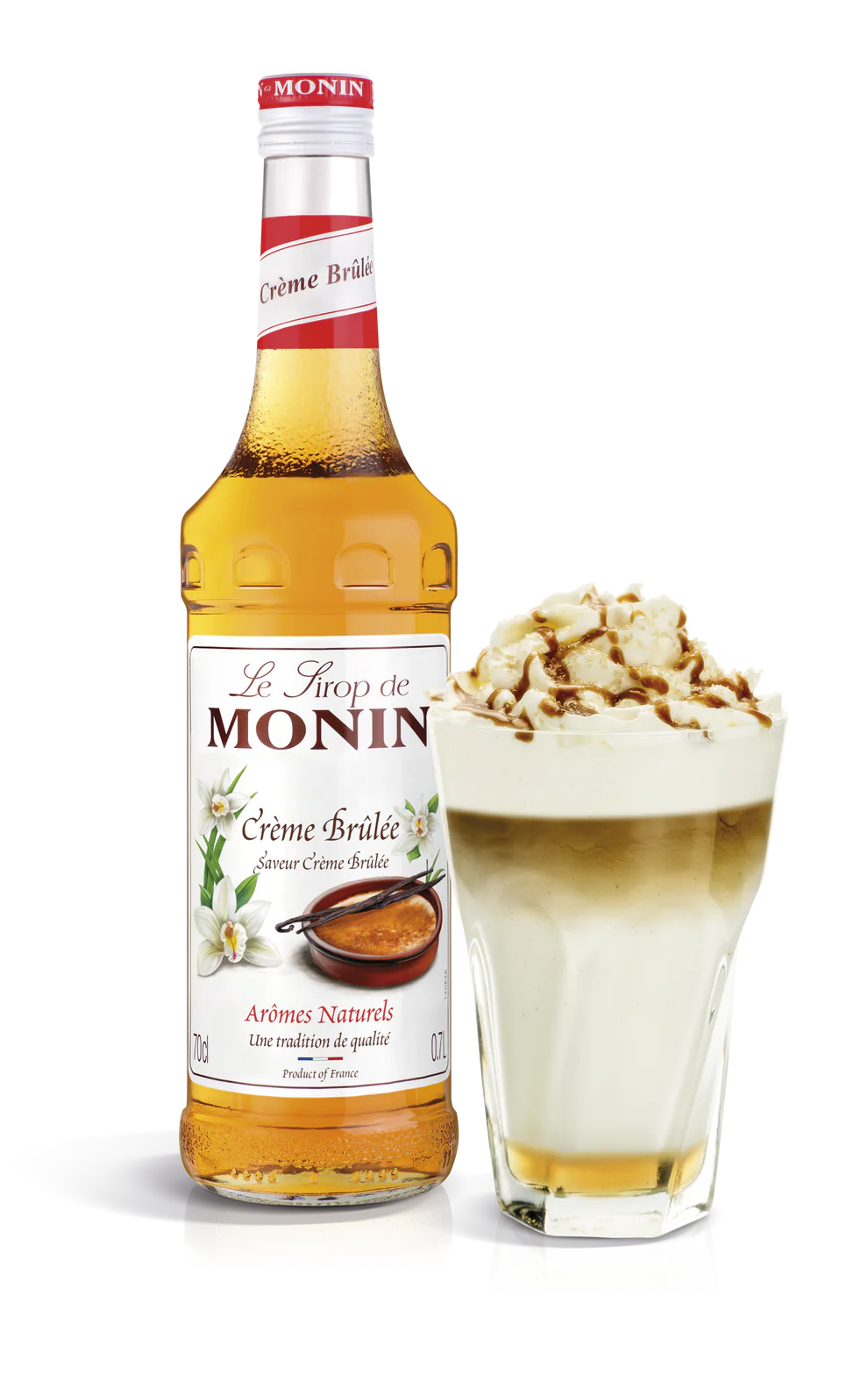 Monin Crème Brûlée Syrup 70cl bottle – rich custard and caramelised sugar flavour for coffee and cocktails