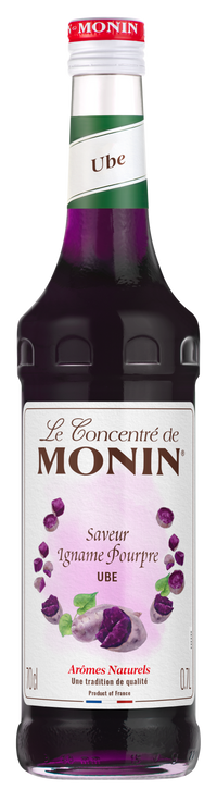 a bottle of monin ube syrup for coffee