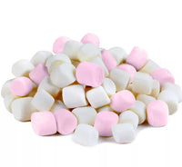 Pink and white mini marshmallows in a 1kg bag – perfect for hot chocolate, baking, and desserts