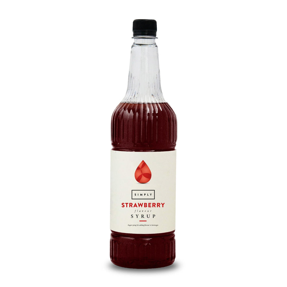A bottle of Simply Pumpkin Spice Syrup with a cream-colored label and a black cap, shown on a clean white background.
