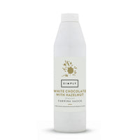Simply white chocolate hazelnut sauce in a white plastic bottle