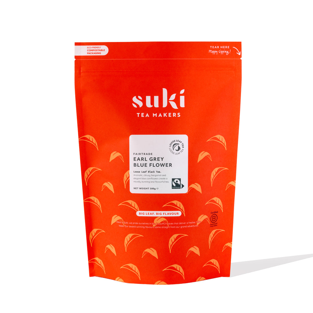 Suki Fairtrade Earl Grey Loose Leaf Tea 500g pouch of fragrant black tea with natural bergamot